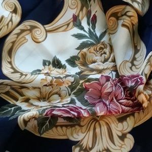 SOLD - 30" Navy striped floral scarf